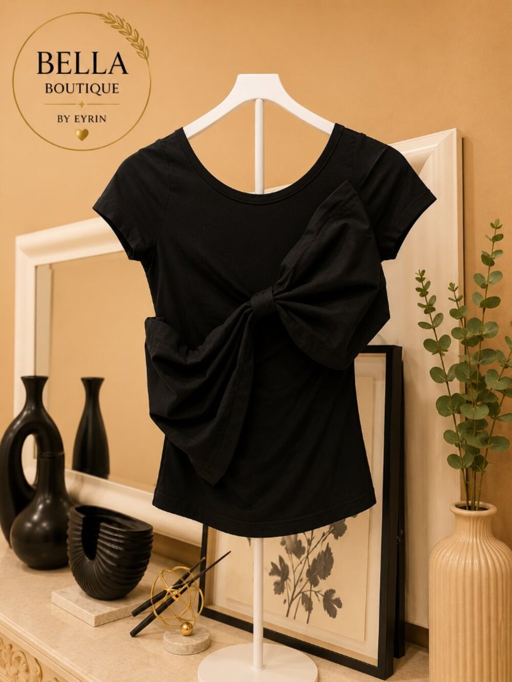 Nylon Premium Oversized Bow Top – Black | Size Small (S)